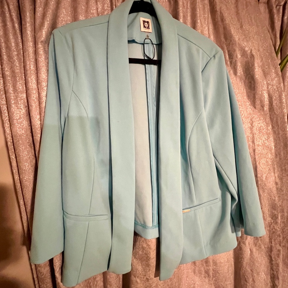 Anne Klein Women's Light Blue Open Front Blazer